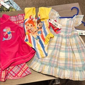 3 item bundle 2 items NWT 2 swimsuits and a girls dress 12m pink swimsuit 12-18m
